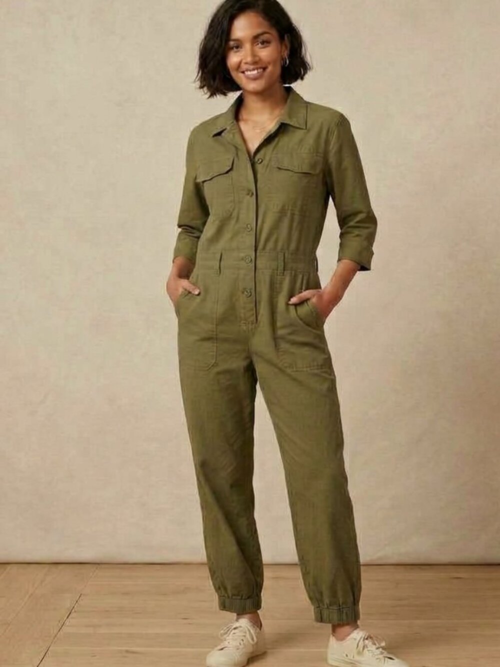 Soft Utility Jumpsuit, NWT Olive Green, Size M